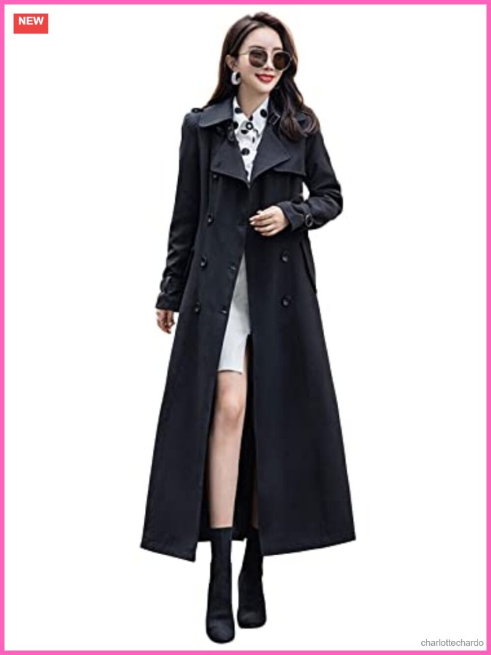 Women's Double Breasted Duster Trench Coat Slim Long Sleeve Overcoat